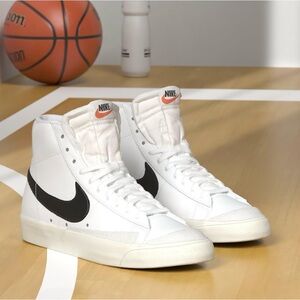 Nike White and Black High-Tops with Orange Detail